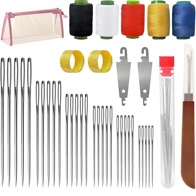 42 PCS Sewing Tool Set, Big Eye Steel Sewing Needles Kit with Storage Box, Portable DIY Embroidery Thread Kit