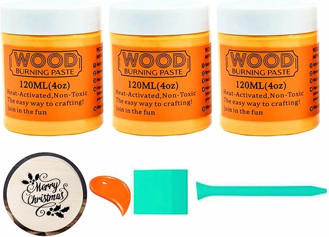 DGAGA 3*4OZ Wood Burning Paste Wood Burning Gel for Heat Gun Heat Activated Paste for Craft Chalk Paste for Wood Burning Ecthing Cream & Screen Printing Squeegee Chalk Paint Pen on Wooden,Canvas,Denim
