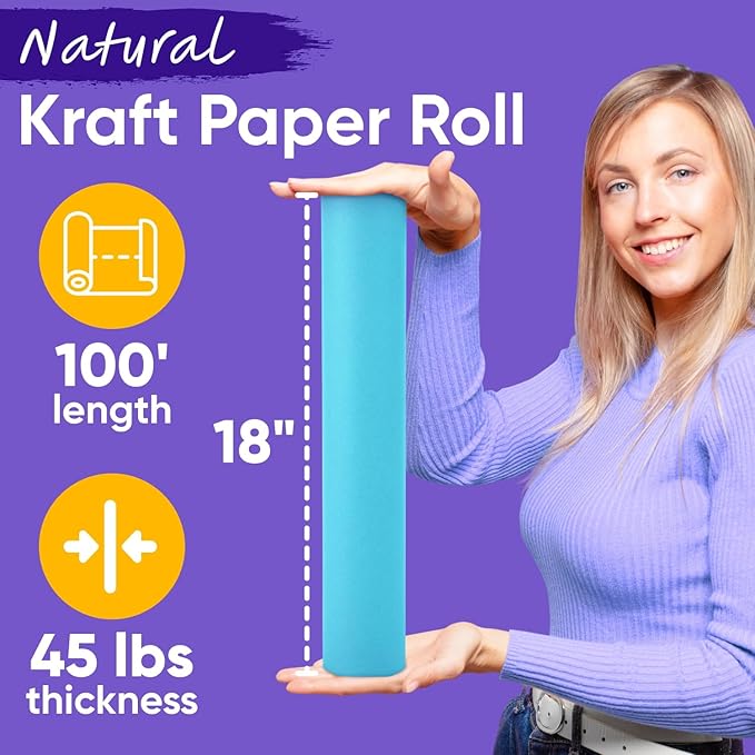 USA Made 18" x 1200" Light Blue Paper Roll, 45 lbs Thickness, American Quality Colored Kraft Paper for School, Bulletin Board, Arts & Crafts - Non-Toxic, Odorless, Safe for Kids