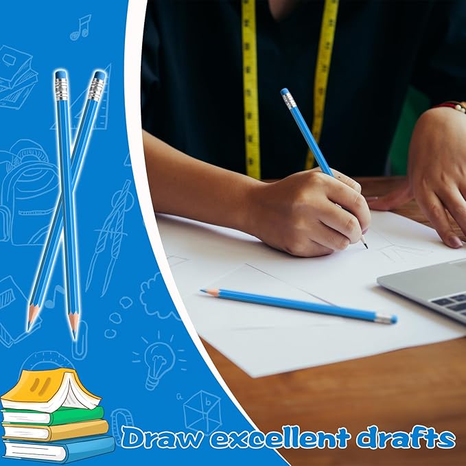 36 PCS Lightblue Erasable Colored Pencils with Eraser Pre Sharpened Pencil 2 HB - Ideal for Checking, Grading, Tests & Office/School Supplies (Lightblue)