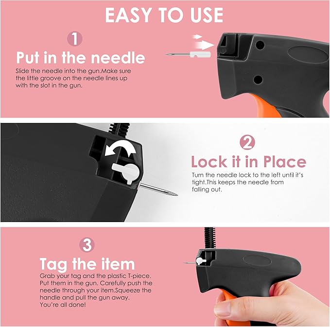 Stitch Gun for Clothes - Handheld Stitch Tag Gun Quick Clothing Fixer - Tagging Gun - Sewing Kit Includes 6 Needle, 1000 Black Fasteners and 1000 White Fasteners (Black, Orange)