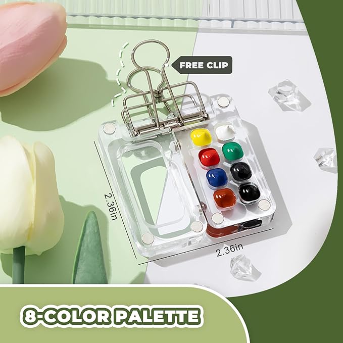 Mini Portable Watercolor Palette Set-Grid Paint Box with Binder Clips Include 12 Colors Paint - Brush*3 and Picture Album Art Materials Coloring Markers for Travel, Creative Drawing Kit for Beginners and Art Enthusiasts((Blue Acrylic-S)