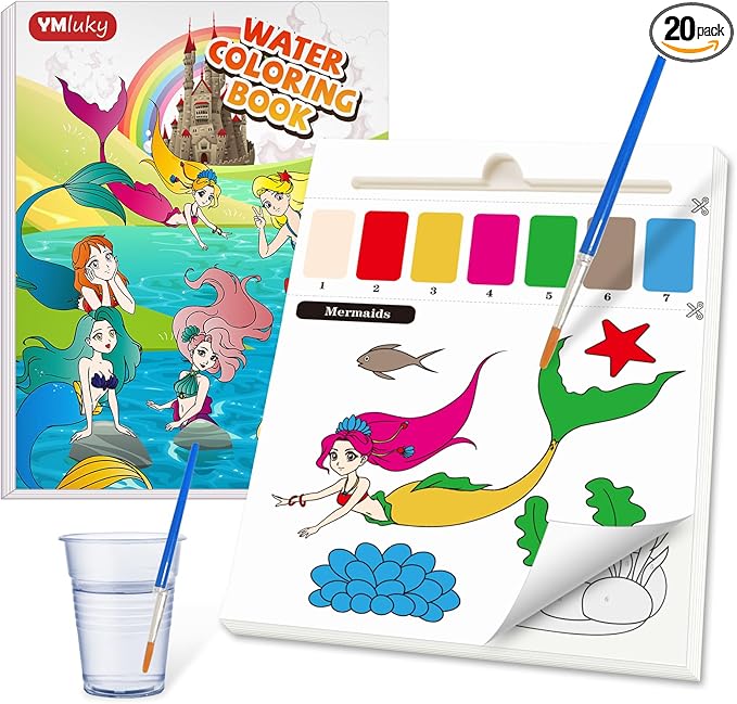 Paint With Water Books for Kid,Mermaids Coloring Book With Watercolor Paint Set Kids,Travel Coloring Kit，Arts and Crafts Suitable for Birthday
