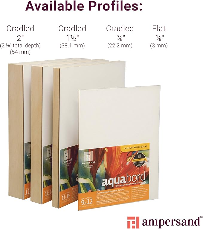 Ampersand Art Supply Watercolor Painting Panel: Museum Series Aquabord, 2 Inch Cradled Profile, 6" x 6"