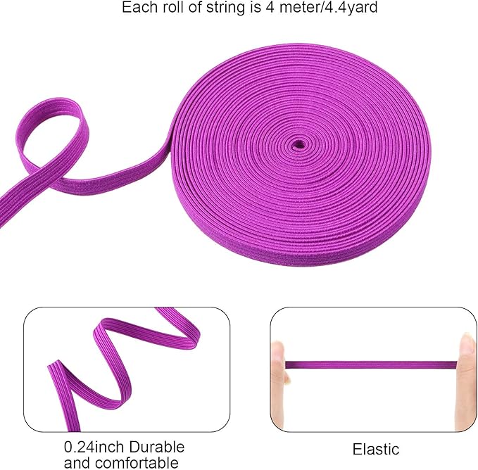 WILLBOND 12 Rolls Colorful Elastic Band Folding Elastic Cord Heavy Duty Stretch Band Knitted Flat Band for Sewing Crafts DIY Comforter Cuffs(1/4 Inch X 4.4 Yard,Bright Colors)