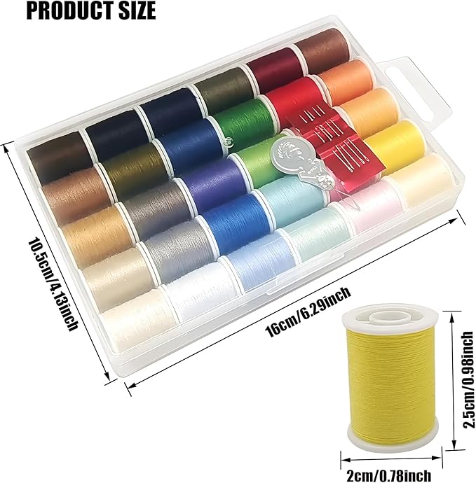 Fbshicung Polyester Sewing Thread Set - 30 Assorted Colors, 50 Yards per Thread Spool, Sewing Kit Includes 5 Large Eye Hand Needles, 2 Needle Threader, Suitable for DIY Hand Sewing