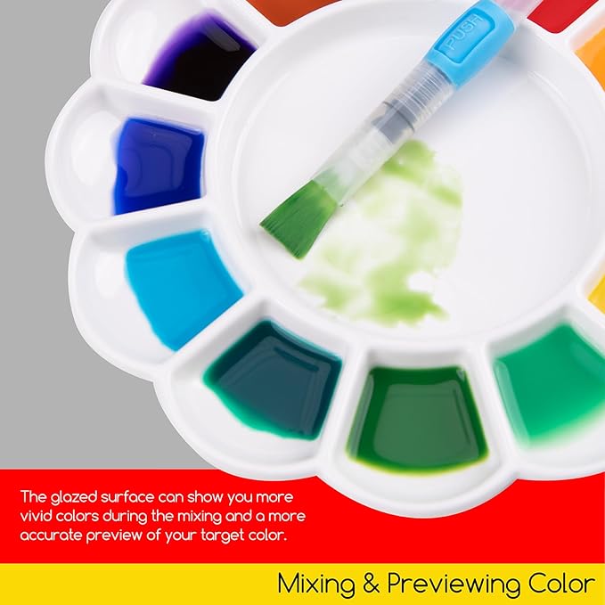 MEEDEN 12-Well Ceramic Paint Palette, Porcelain Tray, Artist Watercolor Mixing Palette, Round, 7.9'x 7.9'x 0.79'