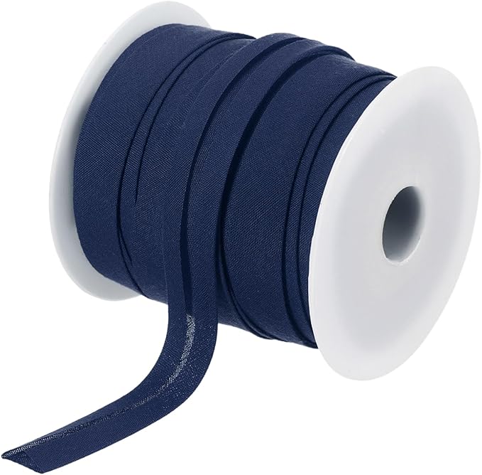 MECCANIXITY 1/2 Inch Single Fold Bias Tape Polyester Continuous Bulk Bias Tape for Sewing, Seaming Quilting Hemming Binding Crafts (Navy Blue 25 Yards)