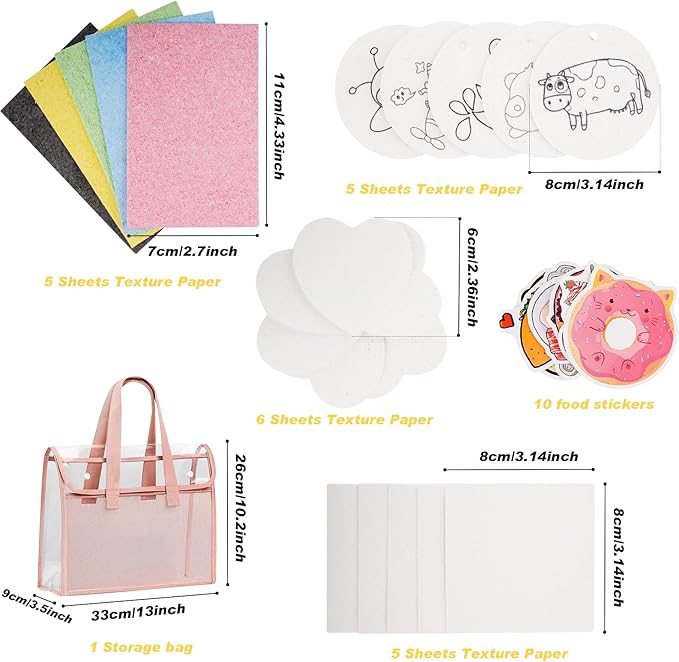Edaick 56 Pcs Magic Foam Texture Painting Kit Puffy Paint Paper 3D Drawing Sponge Canvas DIY Art and Craft Supplies Foam Texture Paper with Colors Marker Water Brushes for 3D Craft Drawing