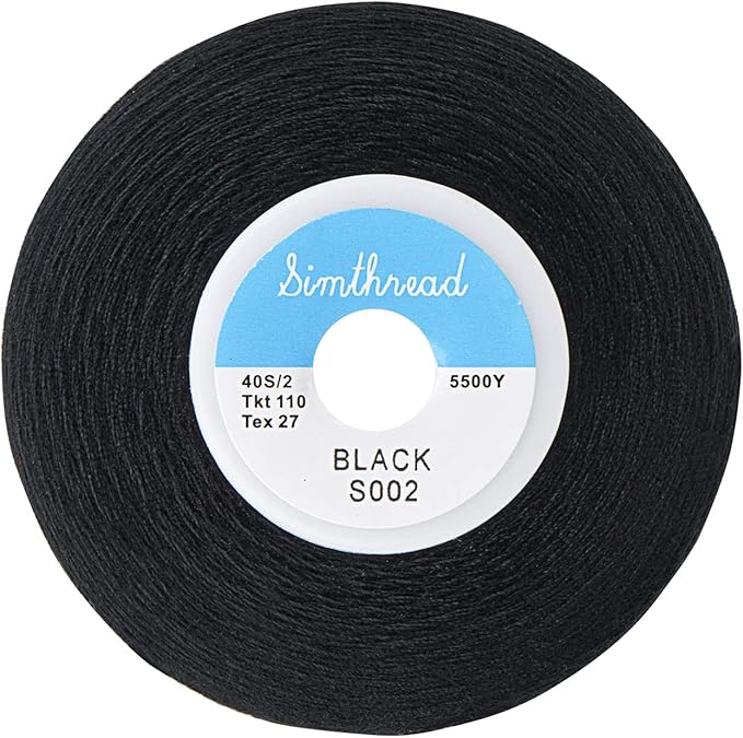 Simthread All Purpose Sewing Thread from 100% Spun Polyester for Serger, Overlock, Merrow, Quilting Sewing 4 Big Cones of 5000M (5500 Yards) Each - 40S/2 Black