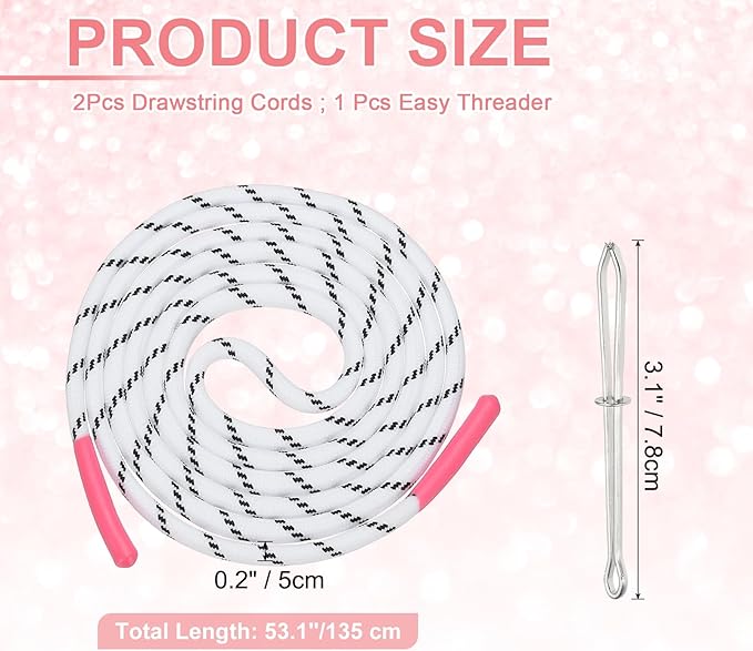 uxcell 2pcs 53inch Drawstring Cords Replacement Drawstring Hoodie String Sewing Tool with Easy Threader for Hoodie Sweatpants Jackets Pants Hats Coats Bags, Pink