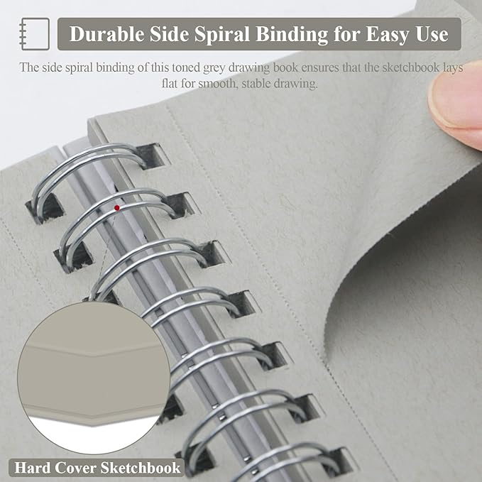 SuFly Toned Gray Sketchbook 5.5"x8.5" - 60 Sheets Spiral Bound Drawing Pad, 85lb/130gsm Sketch Paper for Graphite, Charcoal, Colored Pencils and Gel pens.