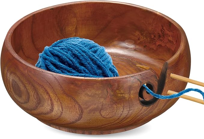 YOKIVE Wooden Yarn Bowls for Crochet Bamboo Yarn Knitting Bowl for Mother Grandma Women Lover, 7.1" x 3"