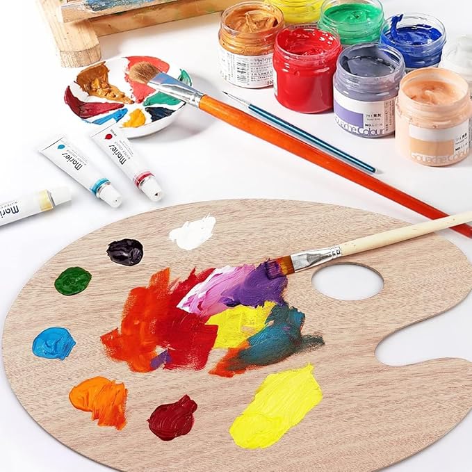 8" X 12" Wooden Oval-Shaped Artist Painting Palette,Oil Watercolor Paint Palette,Wood Paint Palette with Thumb Hole,Art Pallet for Painting,Palettes,Wood Paint Color Mixing Tray Acrylic Painting Wood