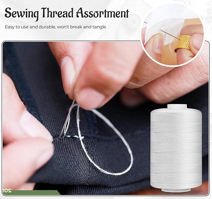 2PCS Thread - 1000Yard White All Purpose Sewing Machine Thread for Sewing