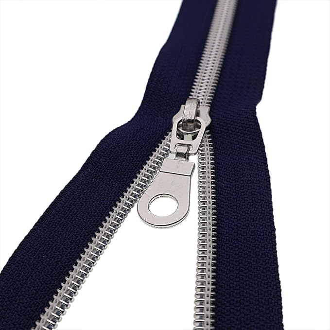#5 Silver Metallic Nylon Coil Zippers by Yard Bulk Coil Zipper Roll 10 Yards with 25pcs Silver Pull for DIY Sewing Craft Bag(Navy Blue) YIGUANXIN