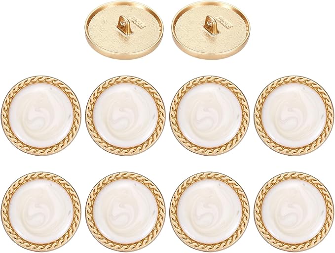MECCANIXITY Metal Vintage Gold Button 25mm Round Metal Sewing Button Alloy Shank Replacement for Women's Suit Woolen Coat Shirt Dress Sewing White Pack of 10