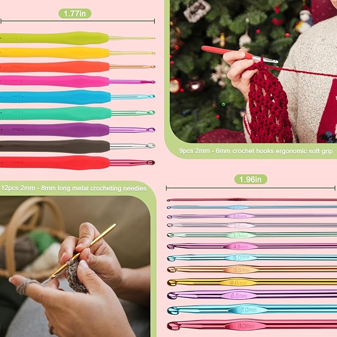 Katech Crochet Hooks Set with Case, 73-Piece Crochet Hooks Kit Knitting Accessories Ergonomic Aluminum Alloy Crochet Hook Colorful Crochet Needles for Making Socks, Gloves, Bag, Hat, Sweaters
