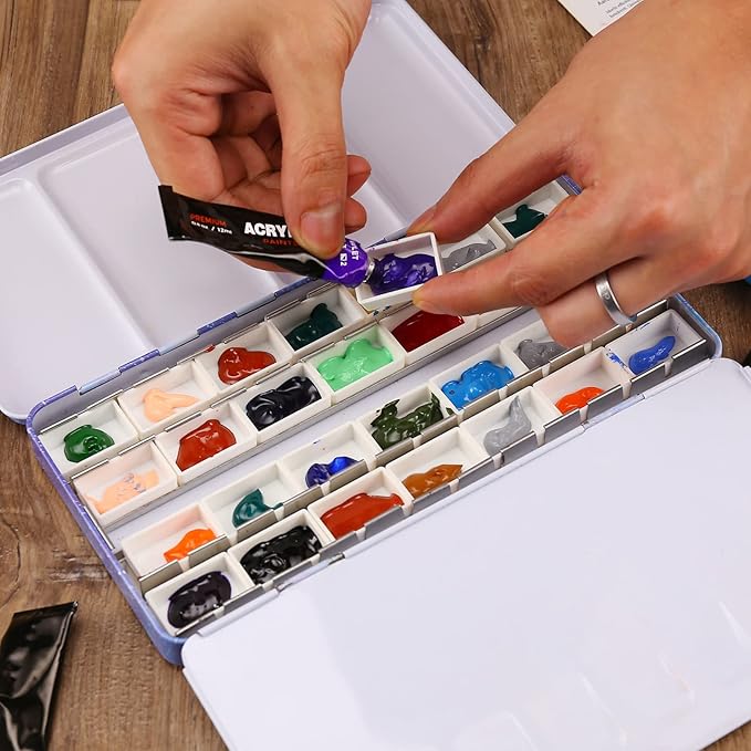 MYARTOOL Empty Watercolor Palette, Metal Watercolor Tin Palette Paint Case with 24 Empty Full Pans, Paint Tray Palette for DIY Travel Watercolor Palette, Acrylic and Oil Painting