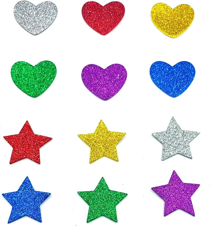 342PCS Heart and Star Foam Glitter Stickers，Self Adhesive Puffy Shapes for Arts & Crafts Supplies,Valentines Day Foam stcky for Greeting Card (342)