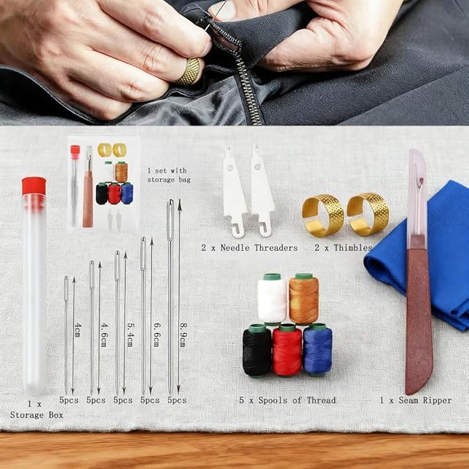 36PCS Sewing Tool Kit, Big Eye Stainless Steel Sewing Needles Kit with Thread, Thimble, Thread Ripper, Needle Threader, Hand Sewing Needles Kit for DIY Craft, Hand Repair, Embroidery