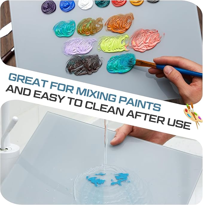 Nuanchu 2 Pcs 9 x 12 Inches Neutral Grey Tempered Glass Palette for Oil Painting Keeps Wet Paint Fresh Scratch Resistant Easy Clean up for Palette Artist Supplies DIY Color Mixing