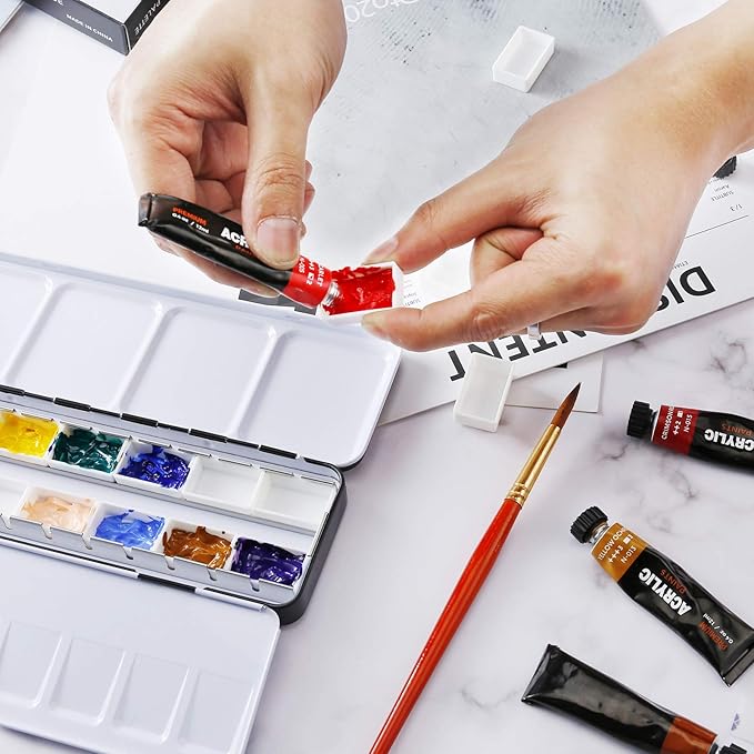 MYARTOOL Empty Watercolor Palette, Metal Empty Watercolor Tin Palette Paint Case with 12 PCS Empty Full Pans for DIY Travel Watercolor Palette, Acrylic and Oil Painting