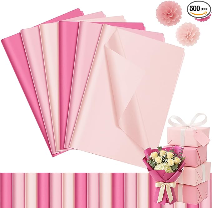 Qilery 500 Sheets Light Pink Tissue Paper Bulk for Gift Bags 15 x 20 Inch Acid Free Valentine's Day Packaging Wrapping Paper Sheets for Wedding Decoration DIY Flower, Pom Poms Craft Supplies