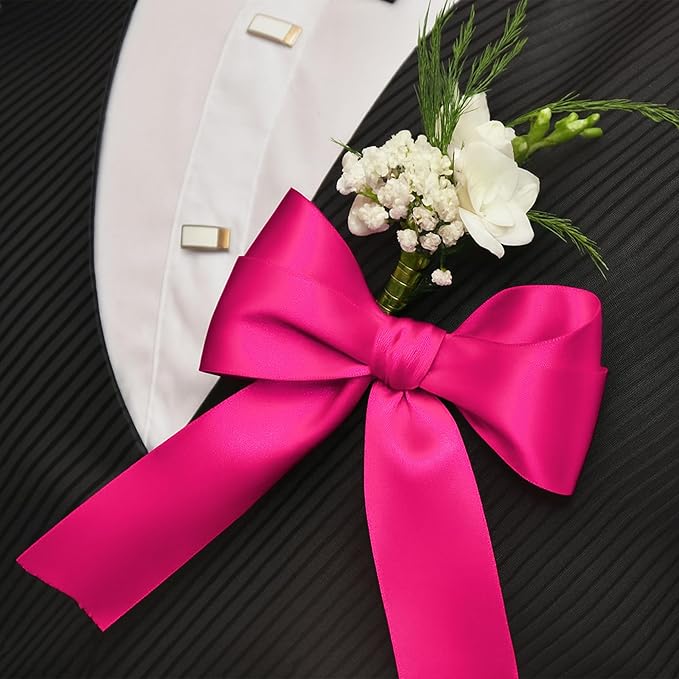 Fullive Rosered Satin Ribbon 1 1/2 Inch, 30Yards Ribbon for Gift Wrapping, Polyester Solid Valentines Day Ribbons for Valentines Day Christmas Decorations DIY Bows Wrapping Bouquet Floral Arrangements