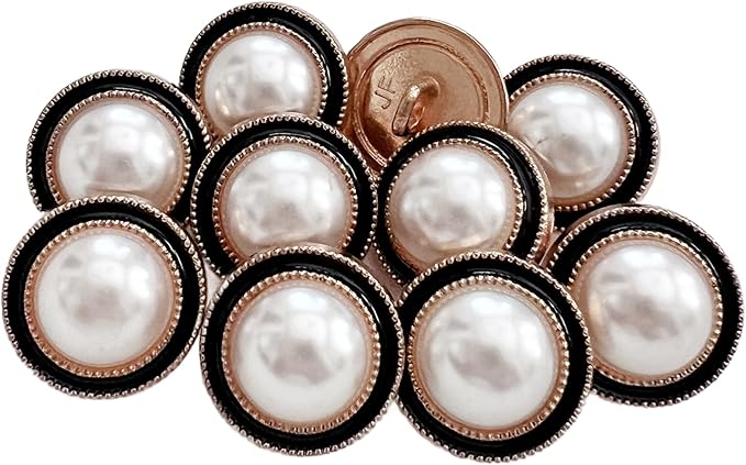 PEPPERLONELY 10PC Faux Pearl Metal Buttons for Clothing, Jeans, Crafts, Pants, Blazer, Sewing, Jacket, Jewlery Making (Gold/Black, 15mm)
