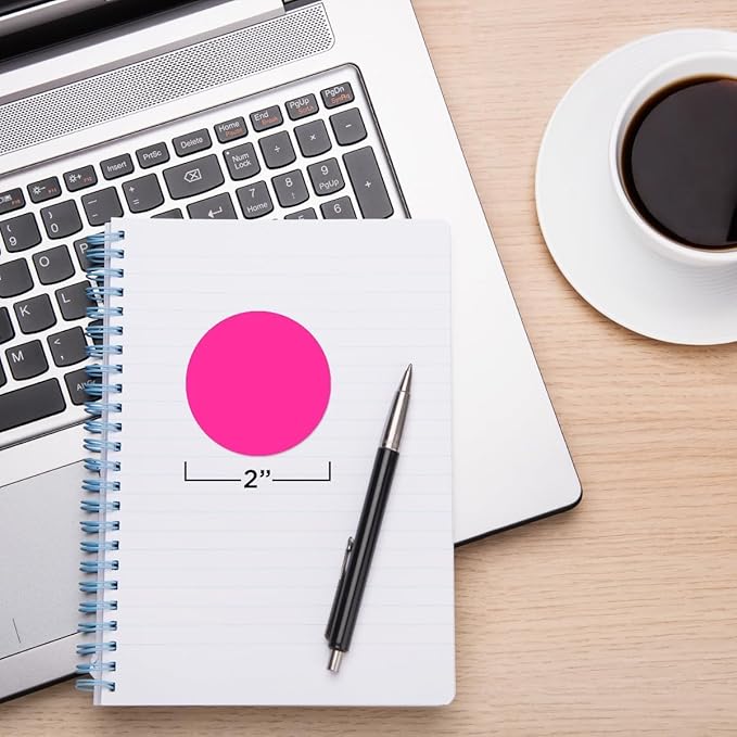 ChromaLabel 2 Inch Round Colored Stickers, Sticky Dots Color Coding Labels, Easy to Write On Colored Dot Stickers - 500 Sticker Labels per Roll, Matte Finish Fluorescent Pink - Case of 5