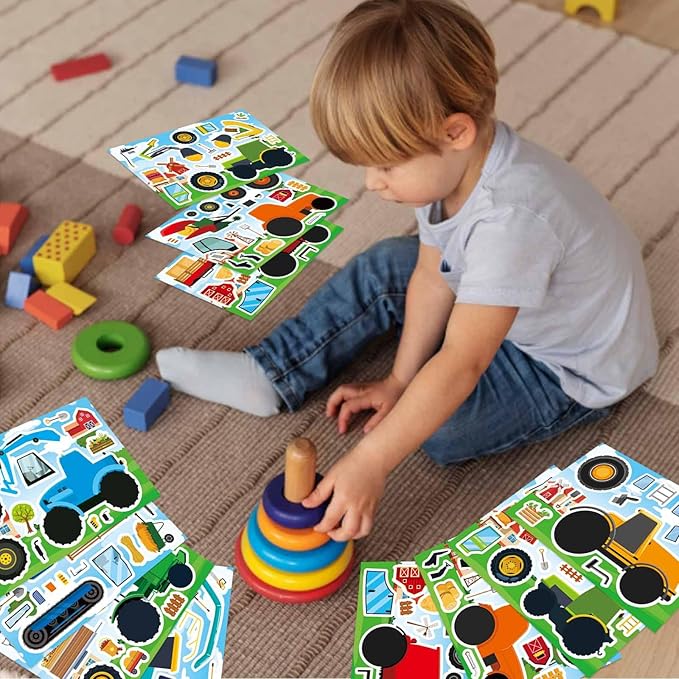 24 Sheets Make Your Own Farm Tractor Stickers for Kids Toddler, Fall Autumn Stickers, Happy Farm Themed Birthday Party Favors Supplies