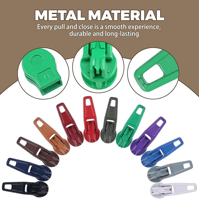 DOITEM 96Pcs Zipper Repair Kit: 3# Zipper Pull Rescue Kit for Clothing, Jackets, Purses, Luggage (12 Colors)