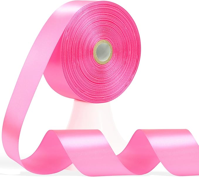 60 Yards Flamingo Pink Satin Ribbon 1-1/2 Inch, Solid Polyester Fabric Ribbon for Gift Wrapping, Crafts, Flower Bouquet, Wedding, Baby Shower, Festival, Christmas, Mother's Day