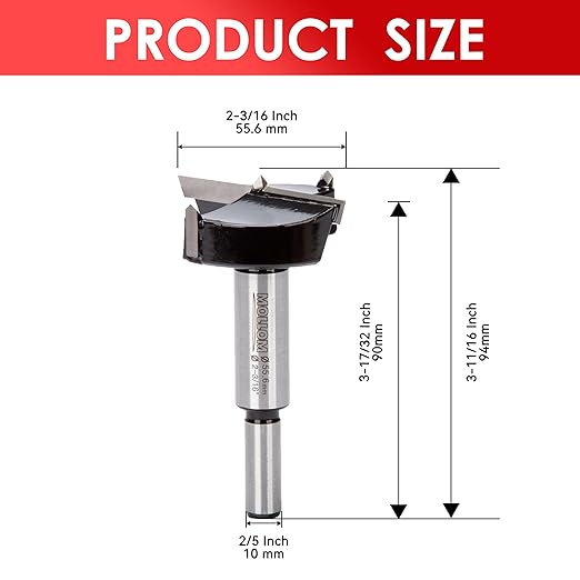 Mollom 2-3/16" (55.6mm) Forstner Drill Bit for Precise Woodworking with Durable YG8 Carbide Thickness of 2.0mm,This Hinge Cutter Tool is Ideal for Hard Wood, Plastic, Plywood