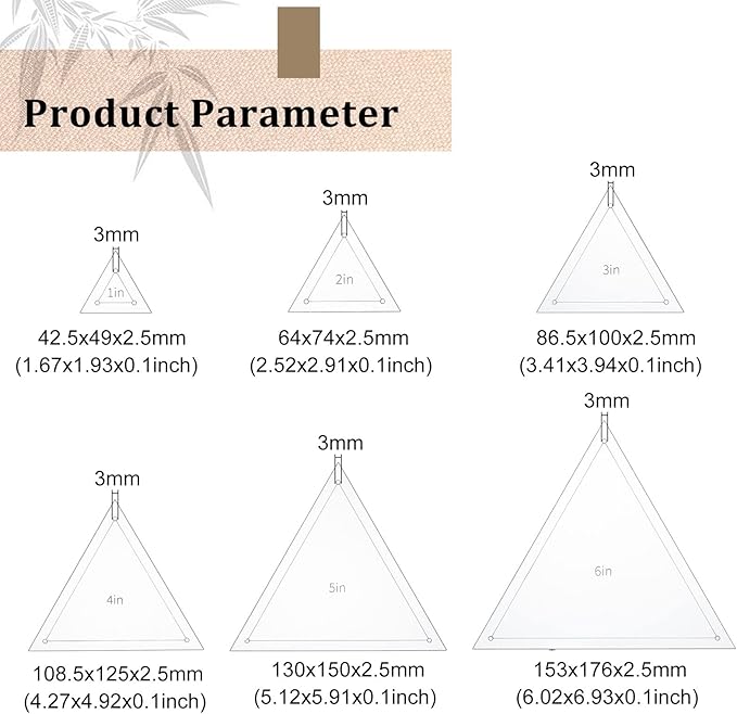 BENECREAT 6Pcs Free Motion Triangle Quilting Template Set, Acrylic Transparent Quilting Rulers for Machines Quilting DIY Designs On Shirts