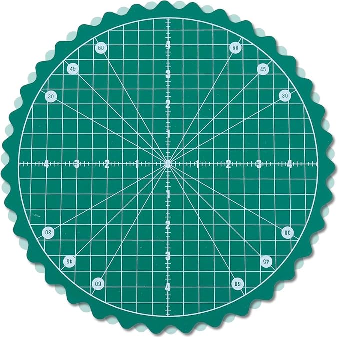 10" Rotating Quilt Cutting Mat, 360° Round Small Self Healing Rotating Mat with Non-Slip Base &Scalloped Edge, Sewing Board Cutting Mat for Quilting Fabric Leather English Paper Patchwork &Art Project