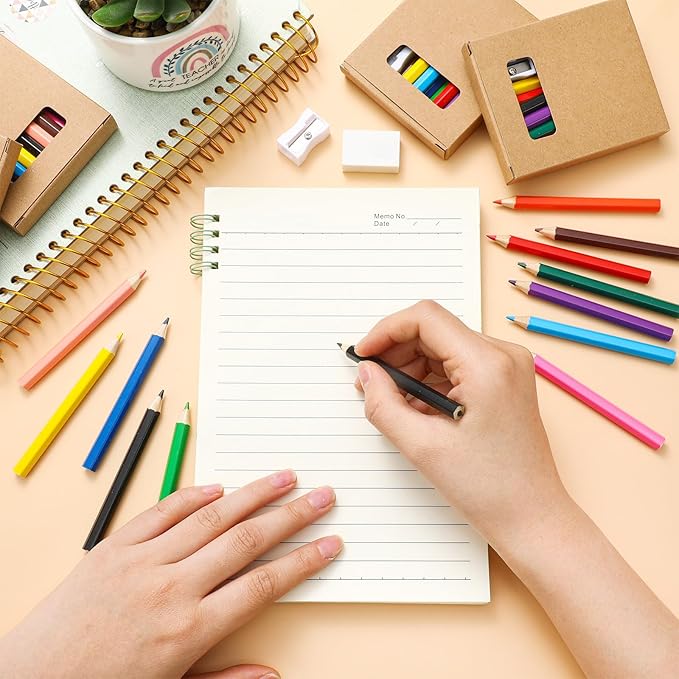 576 Pcs/ 48 Boxes Christmas Mini Colored Pencils Bulk for Kid 3.5 Inch Short Drawing Colored Pencil with Sharpener Eraser for Christmas Children Painting Classroom Gifts Party Supplies