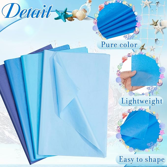 Qilery 500 Sheets Blue Tissue Paper Bulk for Gift Bags 15 x 20 Inch Acid Free Packaging and Wrapping Paper Sheets for Winter Easter Decoration DIY Crafts, Bouquet, Wedding Birthday Party, Packing