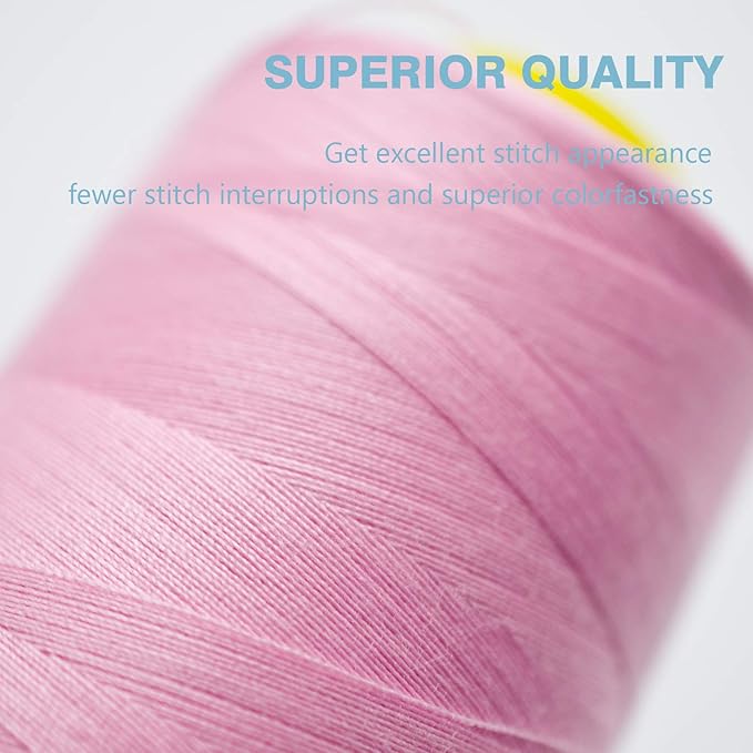 Pink Serger Thread, All-Purpose Thread for Sewing, Polyester, 4 Cones of 3000 Yards Each Spool for Sewing Machine