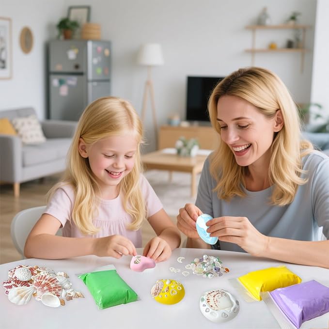 Lywex DIY Clay Magnet Kit, Air Dry Clay for Kids, Ultra Light & Soft, Safe & Non-Toxic, Fridge Magnets Making Kit with Shells, Pearls, Art Craft Gifts for Boys Girls
