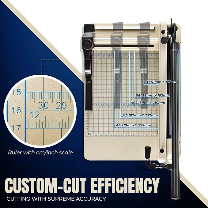 Flexzion Guillotine Paper Cutter 12" A4 Professional Industrial Heavy Duty Scrapbooking Metal Base Trimmer Machine 400 Sheet Capacity for Office Commercial Photocopy Printing Shop