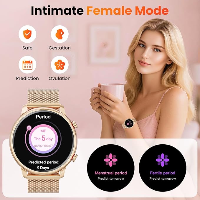 Hwagol Smart Watches for Women Android Phones iPhone Compatible(Bluetooth Call),1.39'' Round Fitness Tracker Heart Rate/SpO2/Sleep Monitor,100+Sport Modes Pedometer