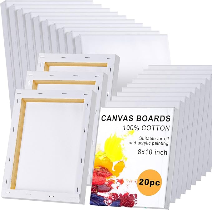 Thenshop 20 Pack Stretched Canvas for Painting 8 x 10 Inch Triple Primed Acid Free 100% Cotton White Blank Canvas for Painting Supplies Oil and Acrylic Pouring Art Watercolor
