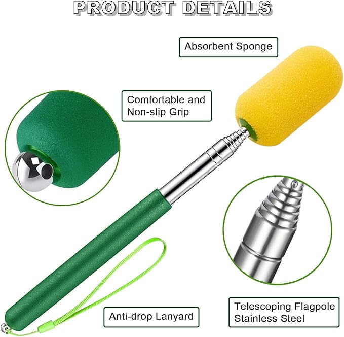 1 Pcs Telescoping Sponge Stick for Pottery – Remove Excess Water & Shape Pottery Pieces in Tall/Narrow Forms, with 2 Detachable Sponge Heads, Pottery Tool, 38" Long (1 Stick)