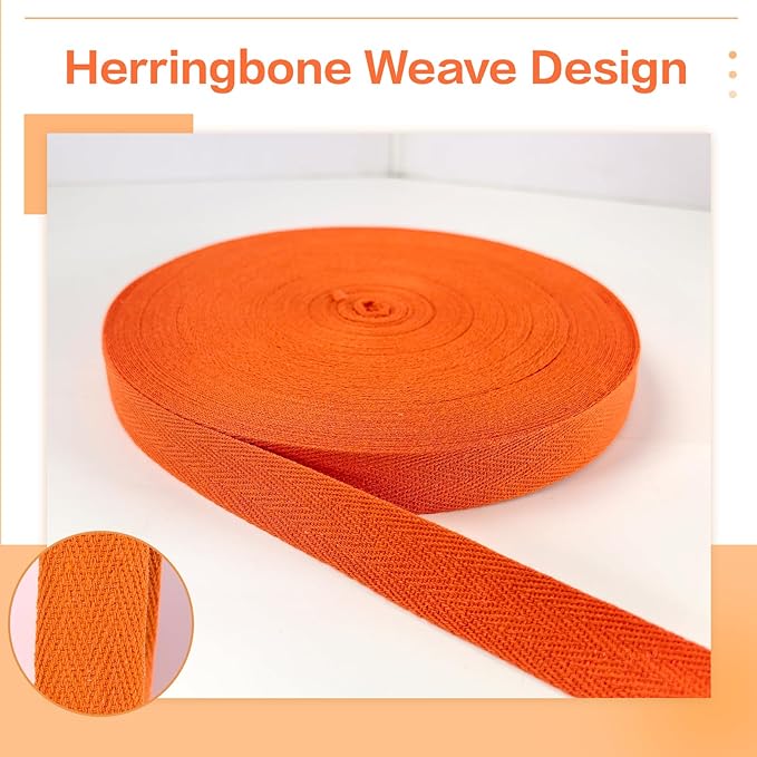 40 Yards Herringbone Twill Tape for Sewing,Pet Collar,Gift Wrapping Home Deco -3/4 inch Cotton Webbing Straps-Natural Bias Binding Tape for Handles, Crafting & DIY Projects (Orange)