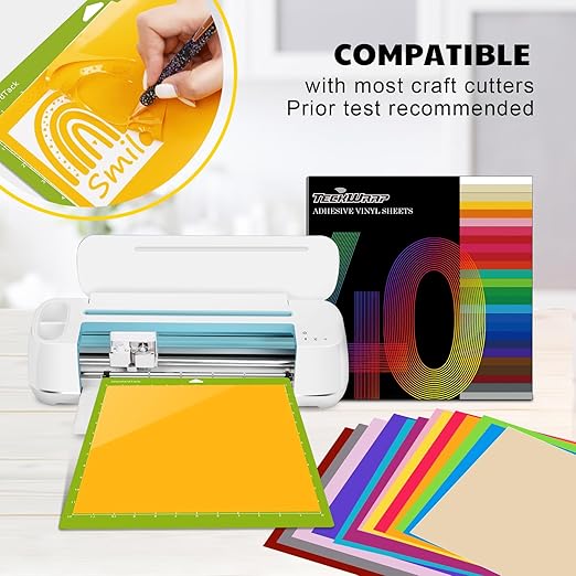 TECKWRAP Permanent Vinyl 12" x 12" 40 Sheets/Pack Assorted Colors Adhesive Vinyl Sheets for Cutting Machine, DIY Craft, Sticker, Car Decal, Party Decoration