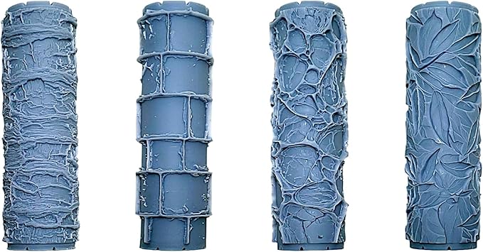 Natural Elements Collection Clay Texture Rollers 4-Pack (4") - Seamless Set #01 - Embossing Pattern Rollers for Polymer & Ceramic Clay, Pottery & Crafts