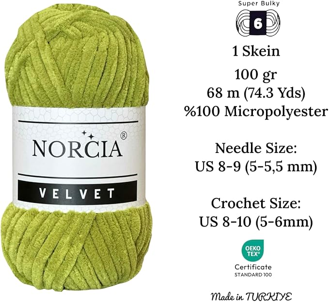 Soft Velvet Yarn Chenille for Crocheting Super Bulky 3x100g (3x74.3 yds) Baby Blanket Yarn for Knitting Amigurumi Yarn Crochet (Pistachio, 3 Skeins)
