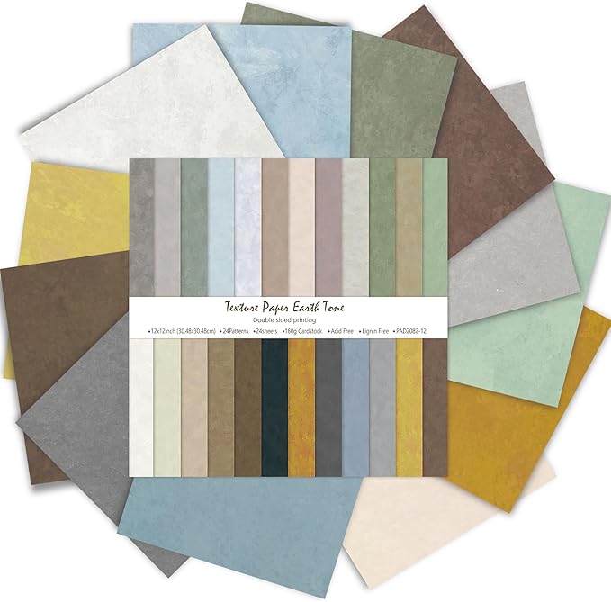 Scrapbook Paper 12x12 - 24 Sheets/24 Designs Double-Sided Textured Craft Paper, Boho Patterned Scrapbooking Paper for Scrapbook Supplies Junk Journals Card Making Origami Photo Album, Moss & Stone